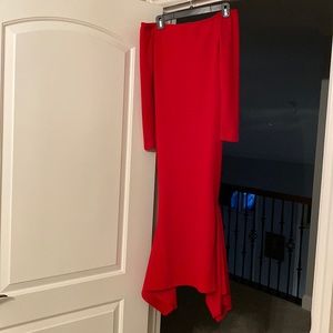 Off shoulder stretchy midi dress red
